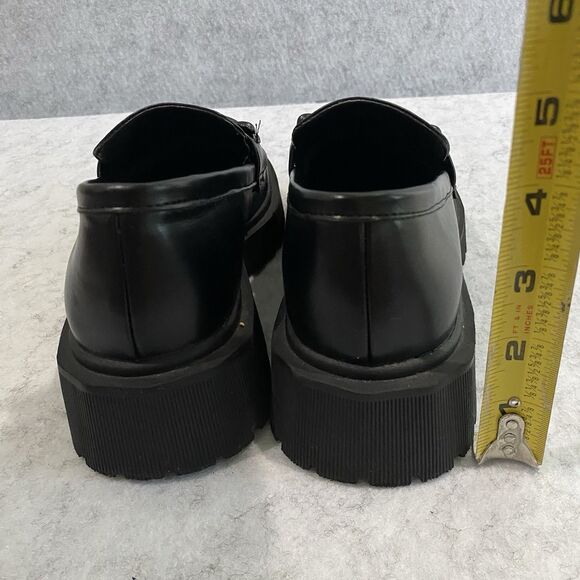 MUDD Roey Chunky lug sole loafers black faux leather chain Wednesday Y2K Sz 7 - Picture 4 of 7
